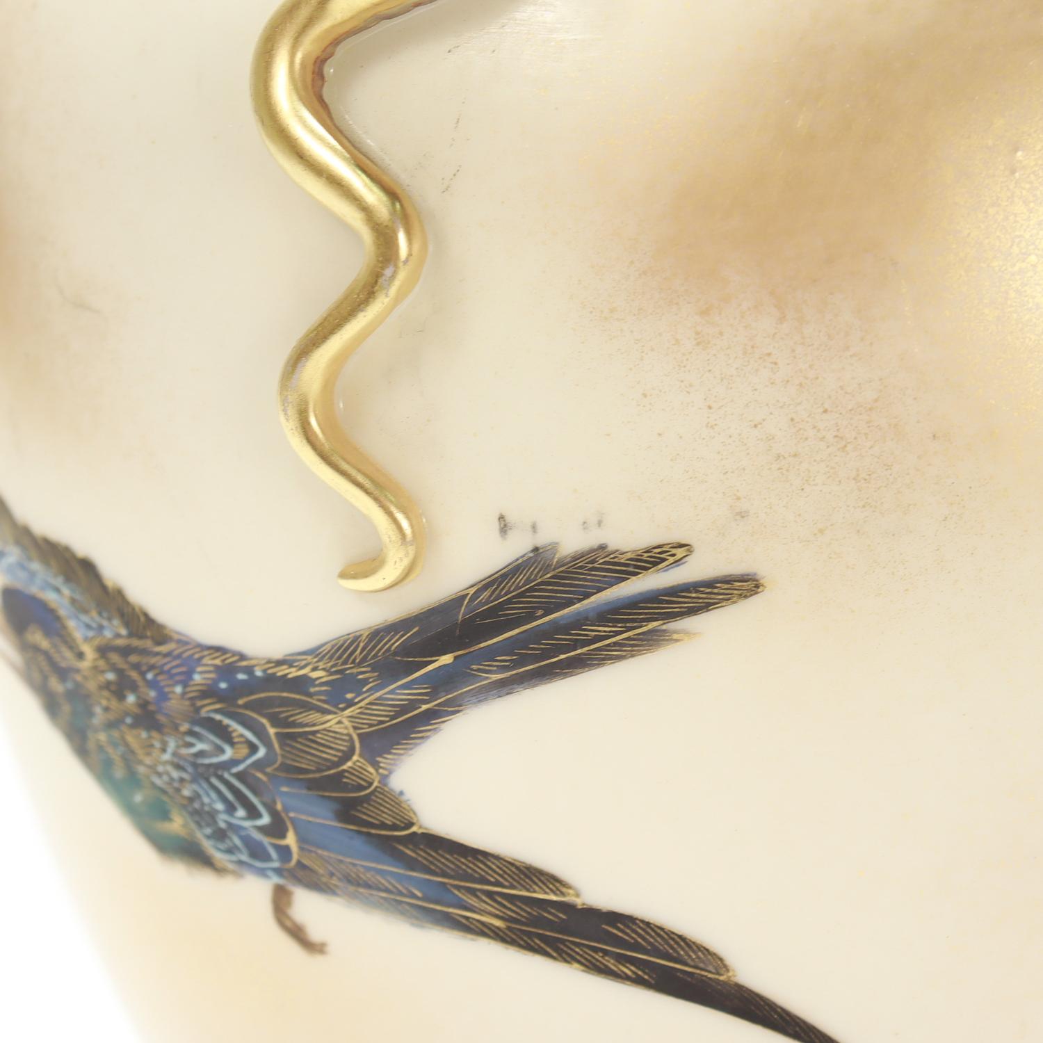 Antico vaso con gufo in porcellana dorata del periodo estetico di Royal Worcester con manico a serpente in vendita 8