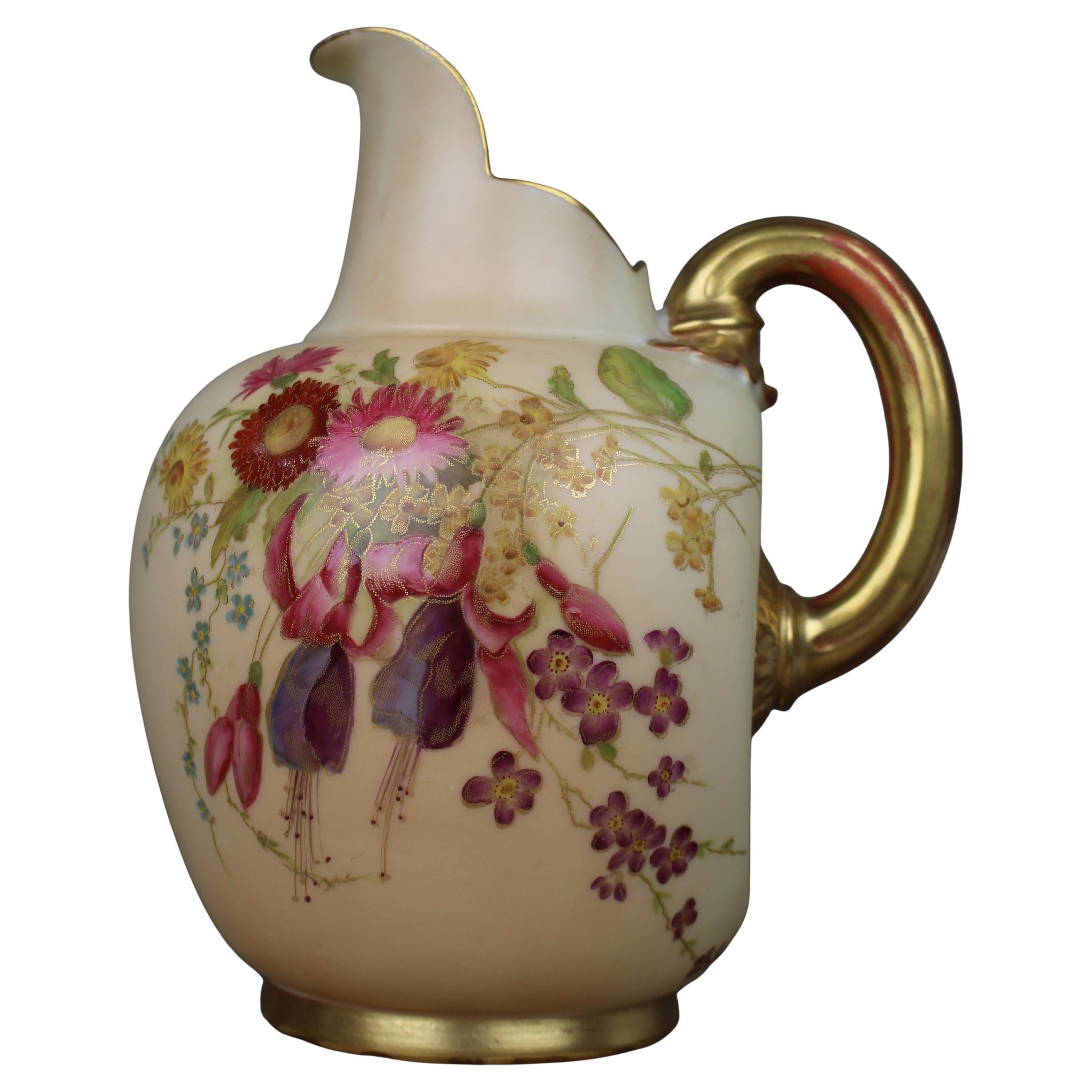 Antique Royal Worcester Blush Ivory Ewer, Hand-Painted Porcelain, 1896