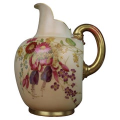 Antique Royal Worcester Blush Ivory Ewer, Hand-Painted Porcelain, 1896