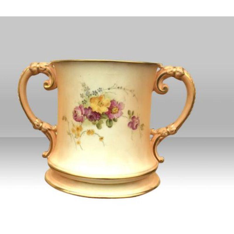 European Antique Royal Worcester Blush Ivory Loving Cup For Sale