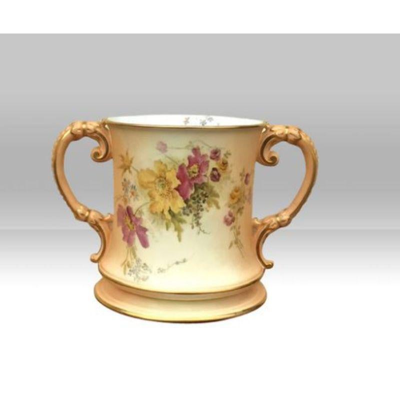 20th Century Antique Royal Worcester Blush Ivory Loving Cup For Sale