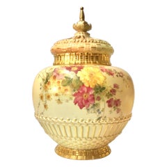 Antique Royal Worcester Blush Ivory Pot Pourri Rose Jar and Crown Cover