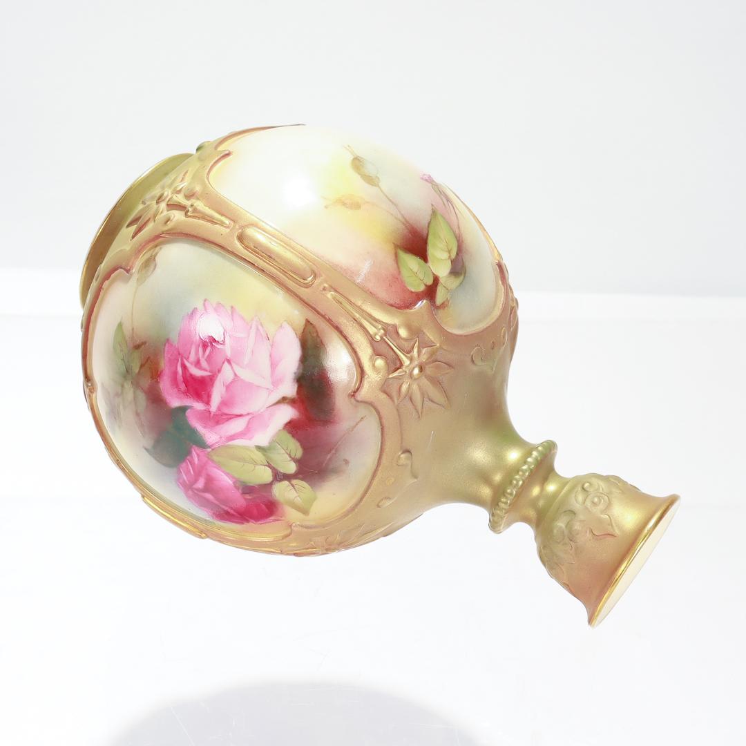 Antique Royal Worcester Blush Porcelain Hadley Design Bud Vase with Roses F126/H For Sale 4