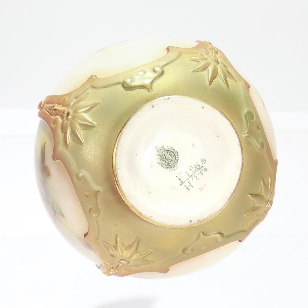 Antique Royal Worcester Blush Porcelain Hadley Design Bud Vase with Roses F126/H For Sale 6