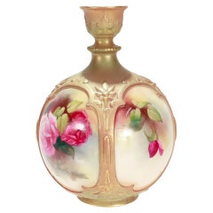 Jarrón antiguo Royal Worcester de porcelana ruborizada con diseño Hadley y capullos de rosas F126/H