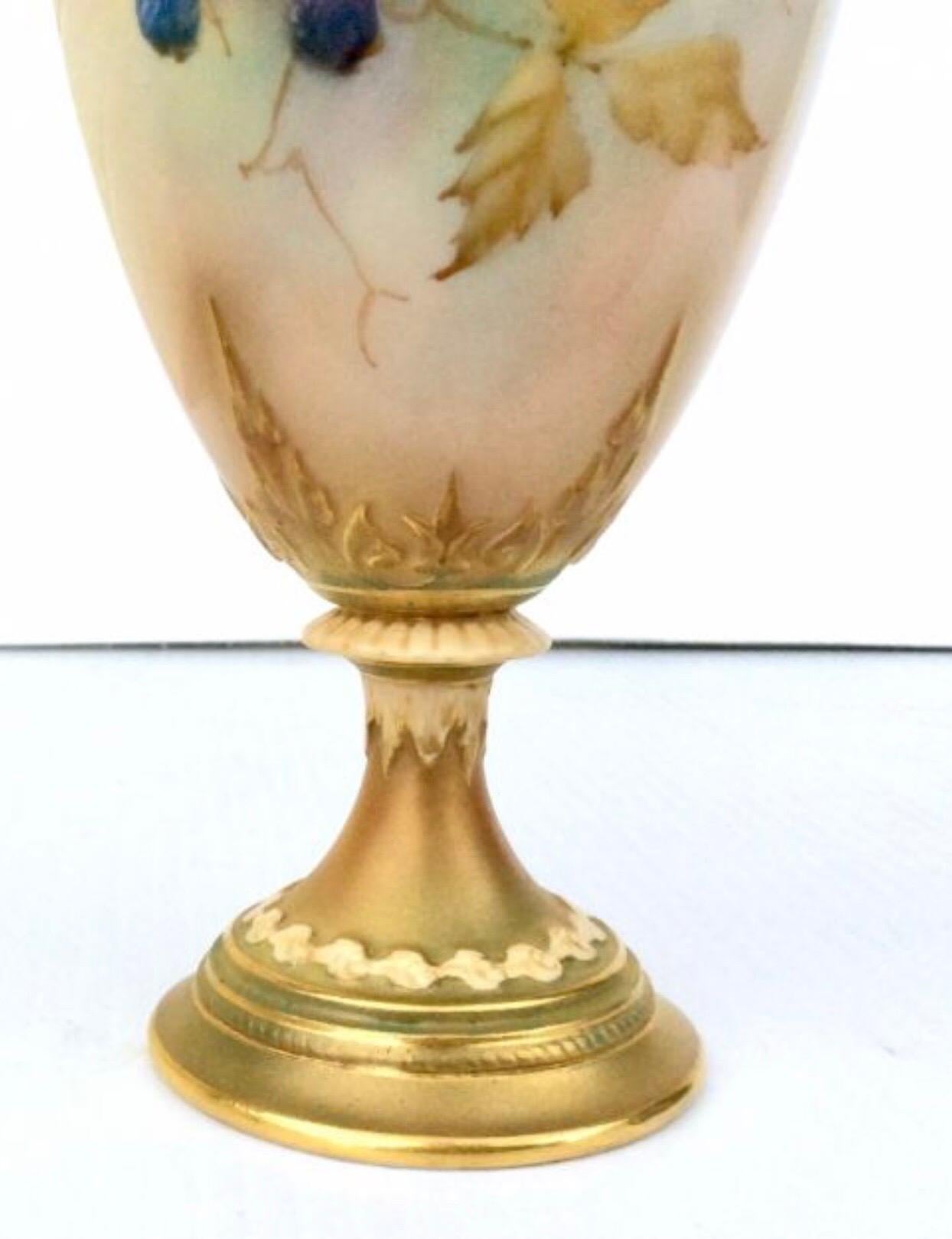 Rococo Antique Royal Worcester Fruit Vase by Shuck For Sale