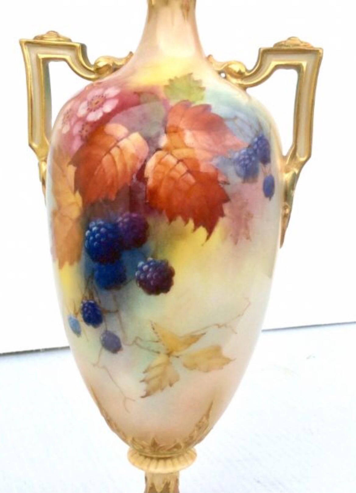 European Antique Royal Worcester Fruit Vase by Shuck For Sale