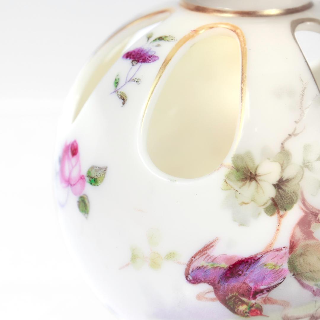 Antique Royal Worcester Gilt Blush Ivory Porcelain Pomander Vase with Pheasants For Sale 5