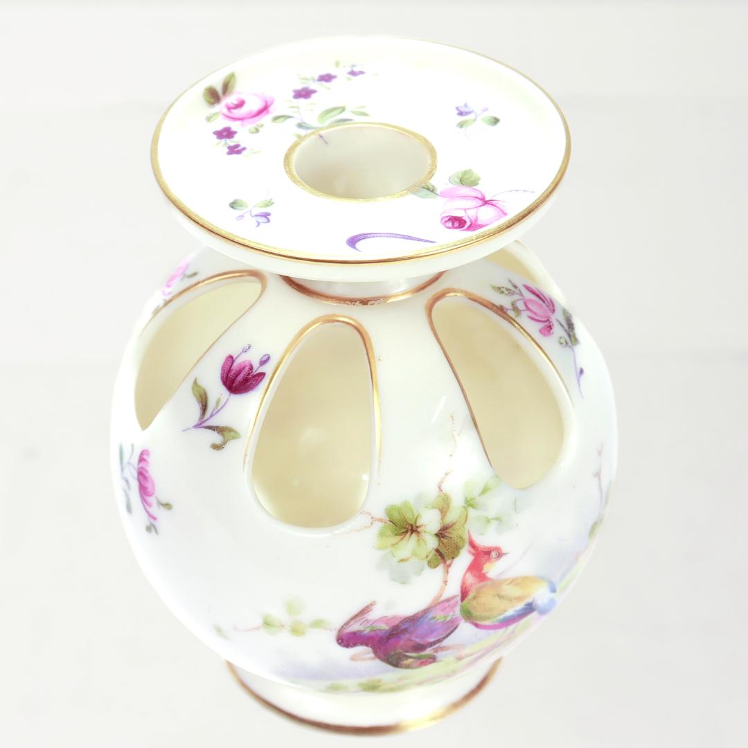 Antique Royal Worcester Gilt Blush Ivory Porcelain Pomander Vase w/ Painted Phea For Sale 3