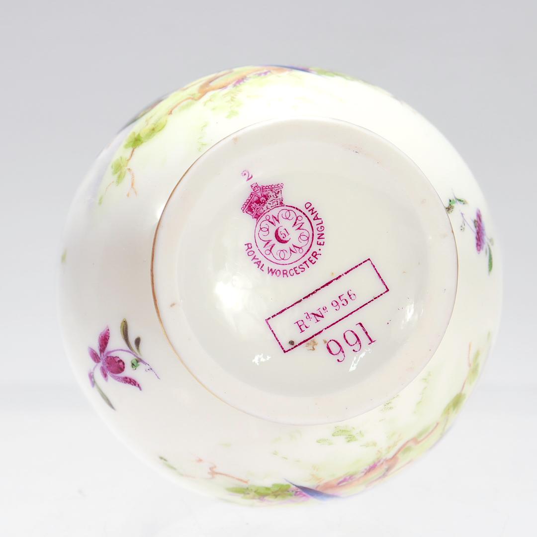 Antique Royal Worcester Gilt Blush Ivory Porcelain Pomander Vase w/ Painted Phea For Sale 4