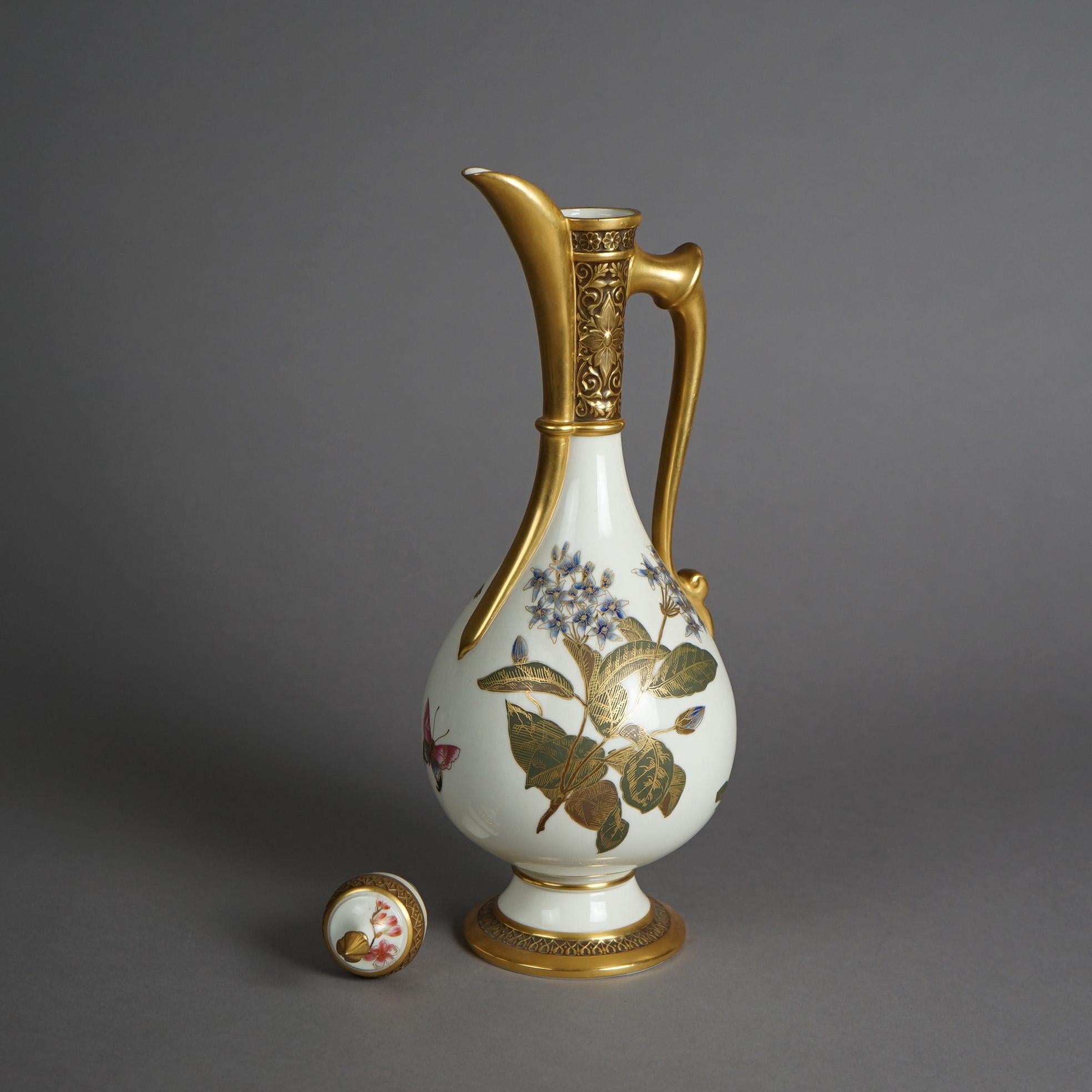 English Antique Royal Worcester Hand Painted, Gilt Egyptian Revival Porcelain Ewer c1900 For Sale