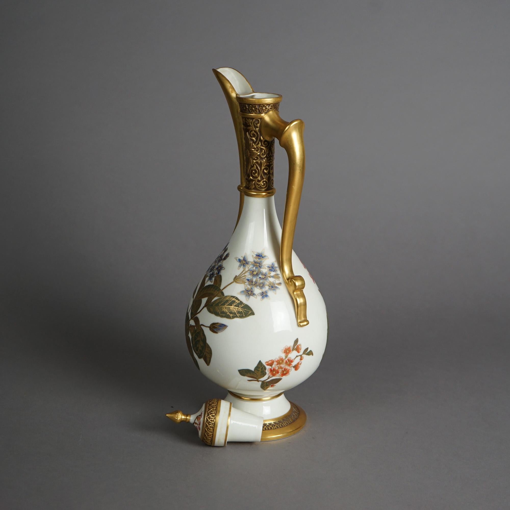 Antique Royal Worcester Hand Painted, Gilt Egyptian Revival Porcelain Ewer c1900 In Good Condition For Sale In Big Flats, NY