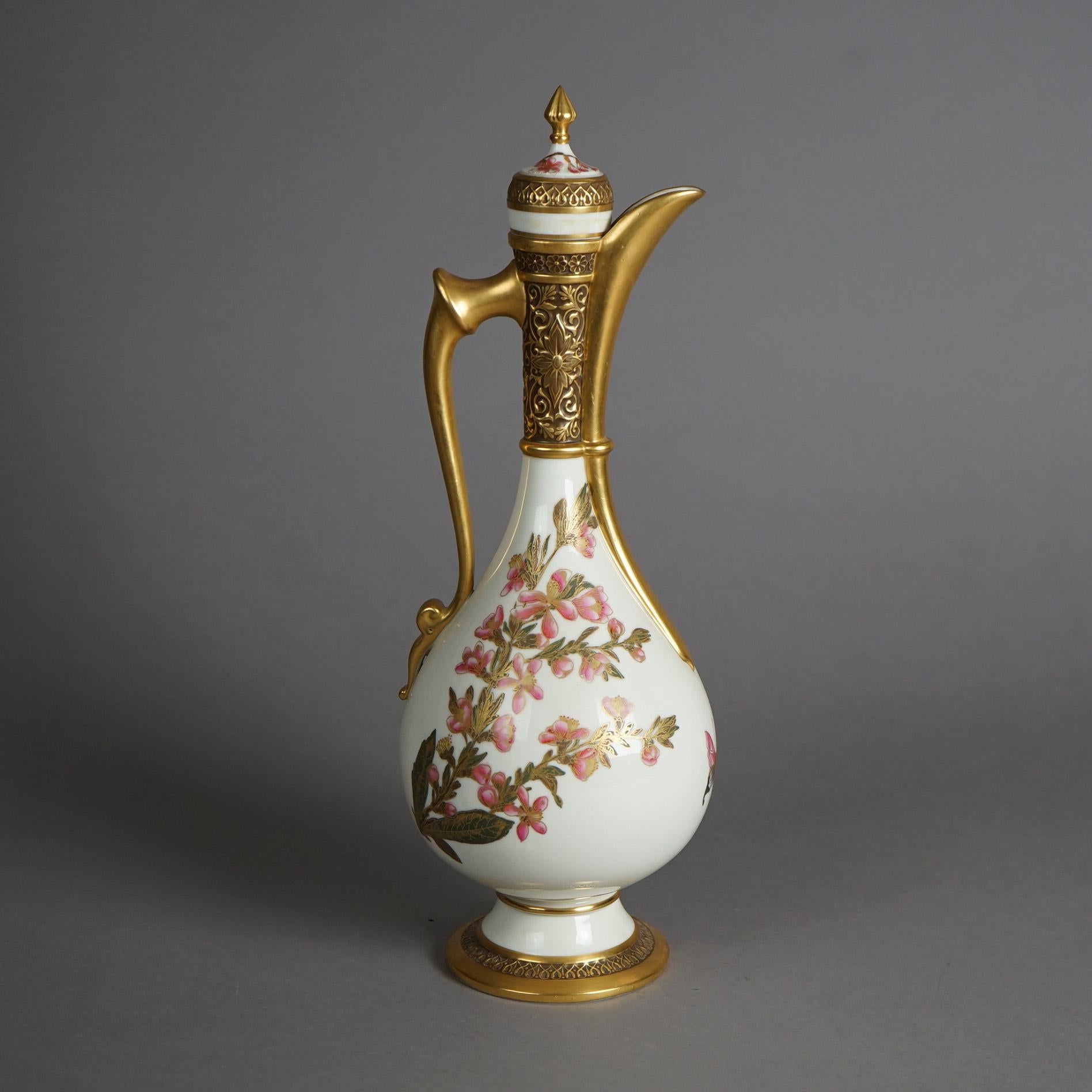 20th Century Antique Royal Worcester Hand Painted, Gilt Egyptian Revival Porcelain Ewer c1900 For Sale
