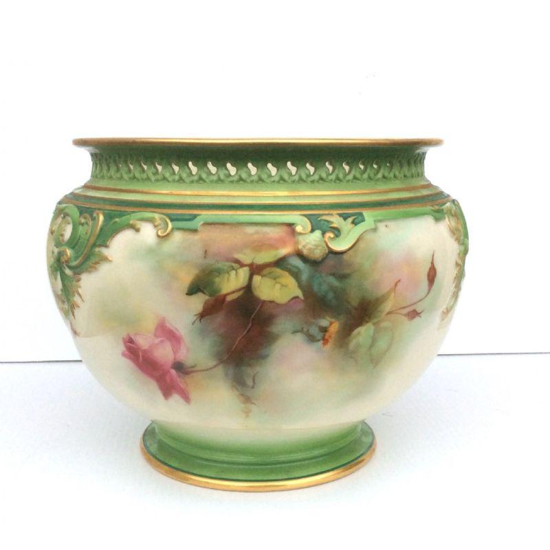 Edwardian Antique Royal Worcester Hand Painted Roses Jardiniere For Sale