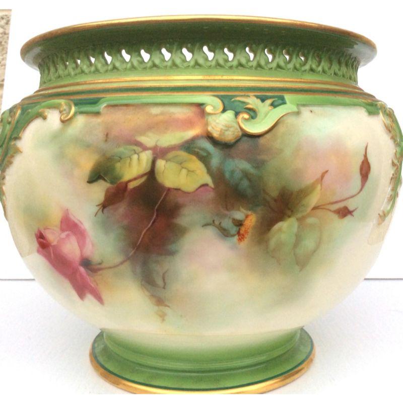 Antique Royal Worcester Hand Painted Roses Jardiniere For Sale 1