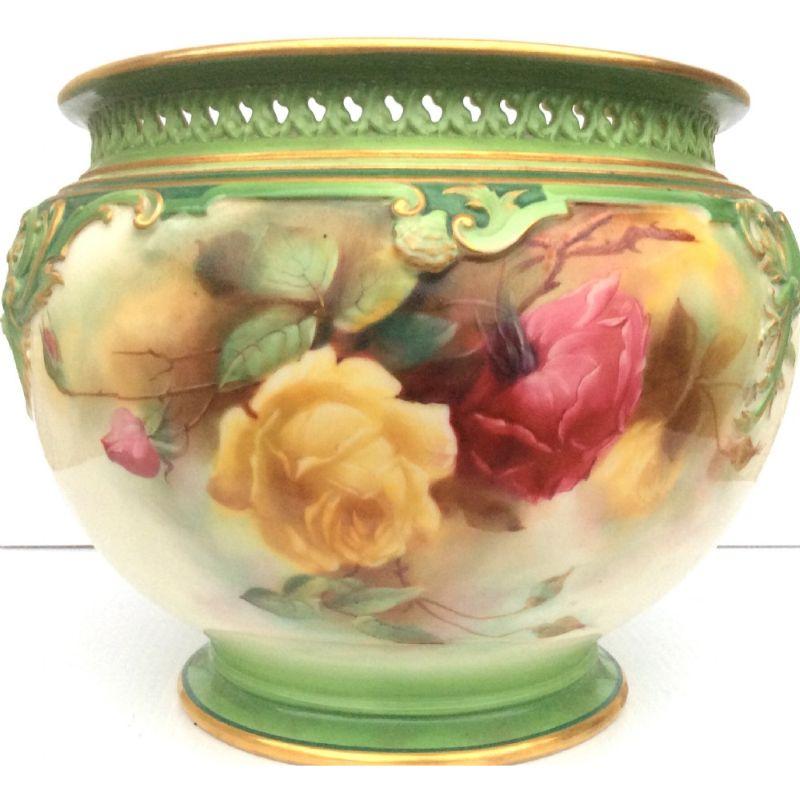 Antique Royal Worcester Hand Painted Roses Jardiniere For Sale 2