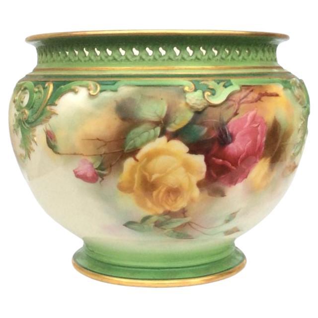 Antique Royal Worcester Hand Painted Roses Jardiniere For Sale