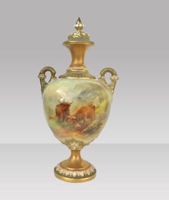 Antique Royal Worcester Harry Stinton Highland Cattle Vase