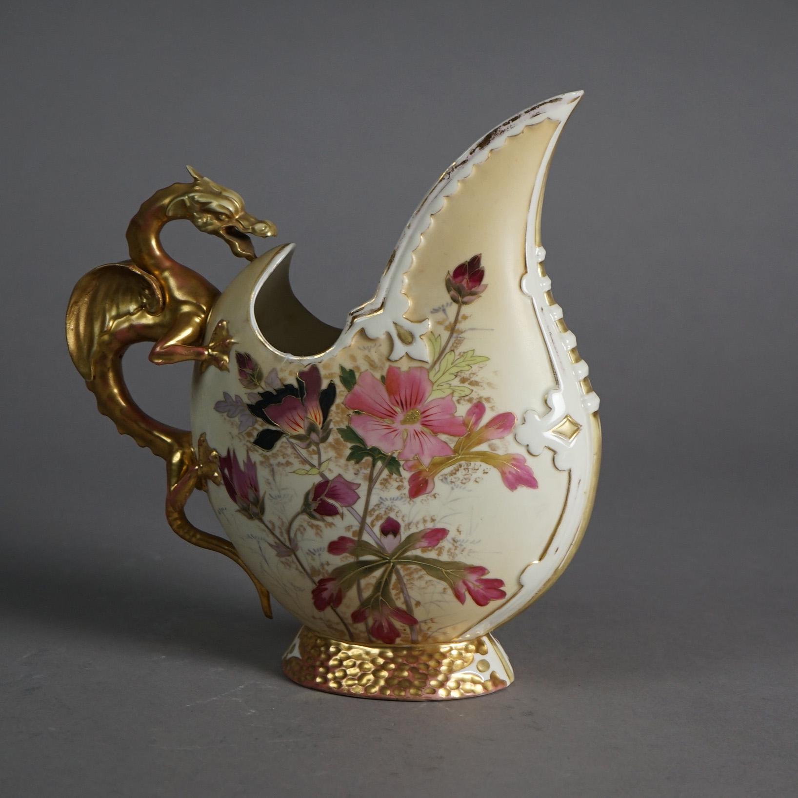 Antique Royal Worcester Porcelain Figural Ewer with Dragon Handle 19thC In Good Condition In Big Flats, NY