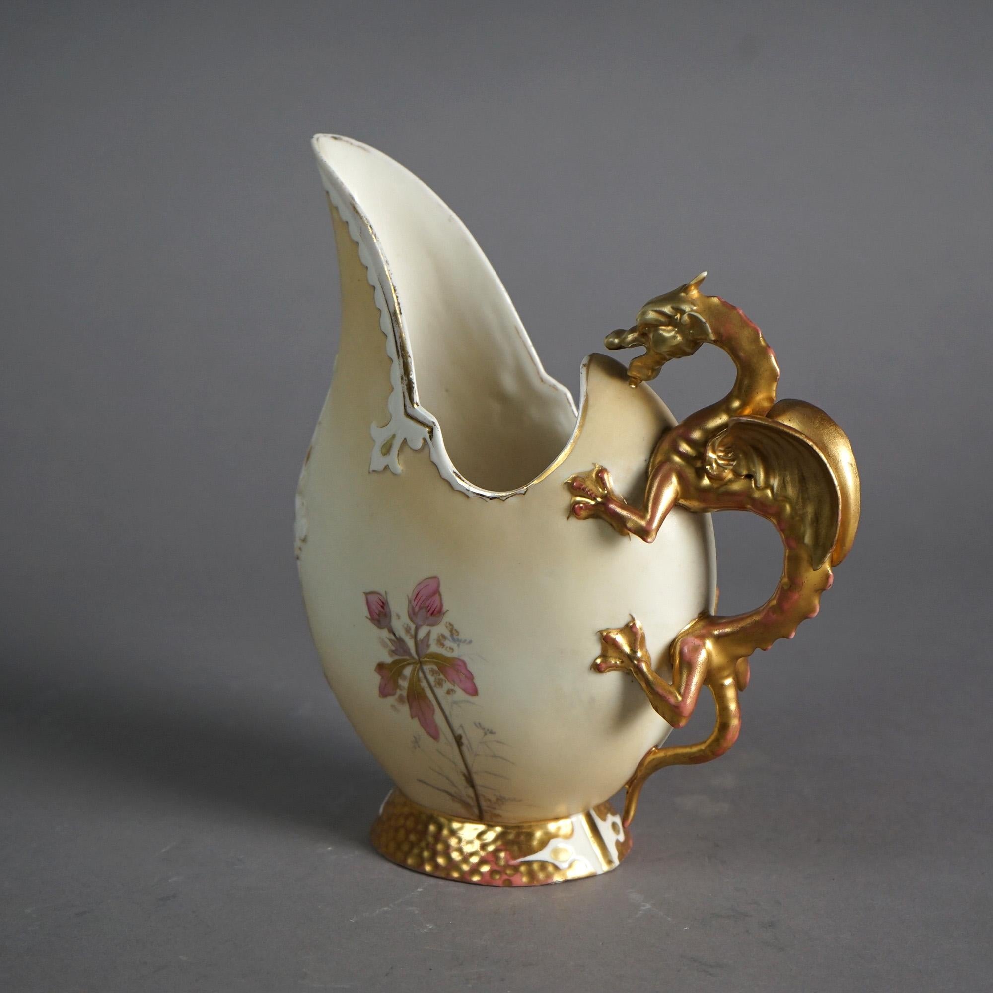 Antique Royal Worcester Porcelain Figural Ewer with Dragon Handle 19thC 1