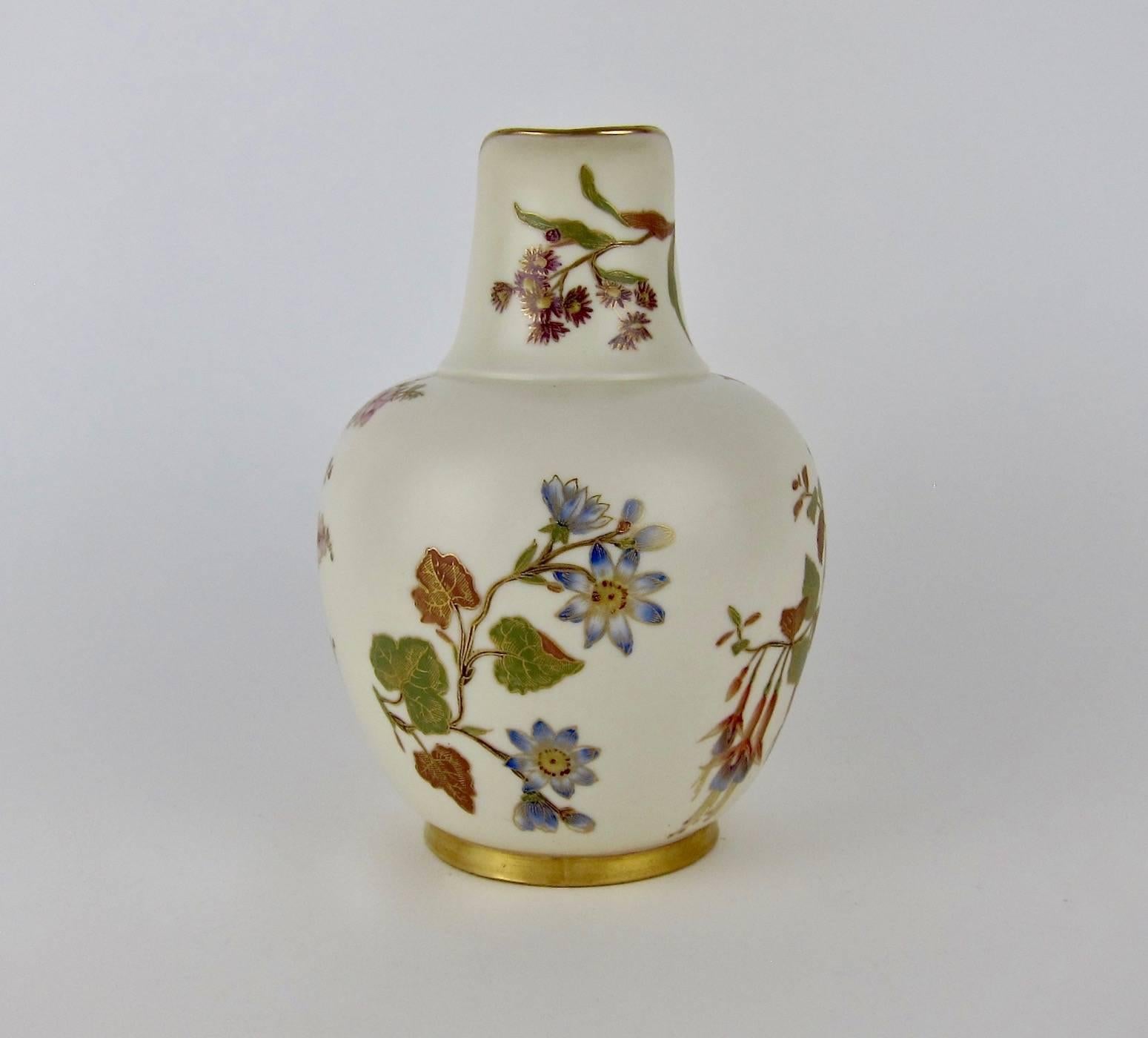 Ceramic Antique English Royal Worcester Porcelain Hand-Painted Pitcher, 1890