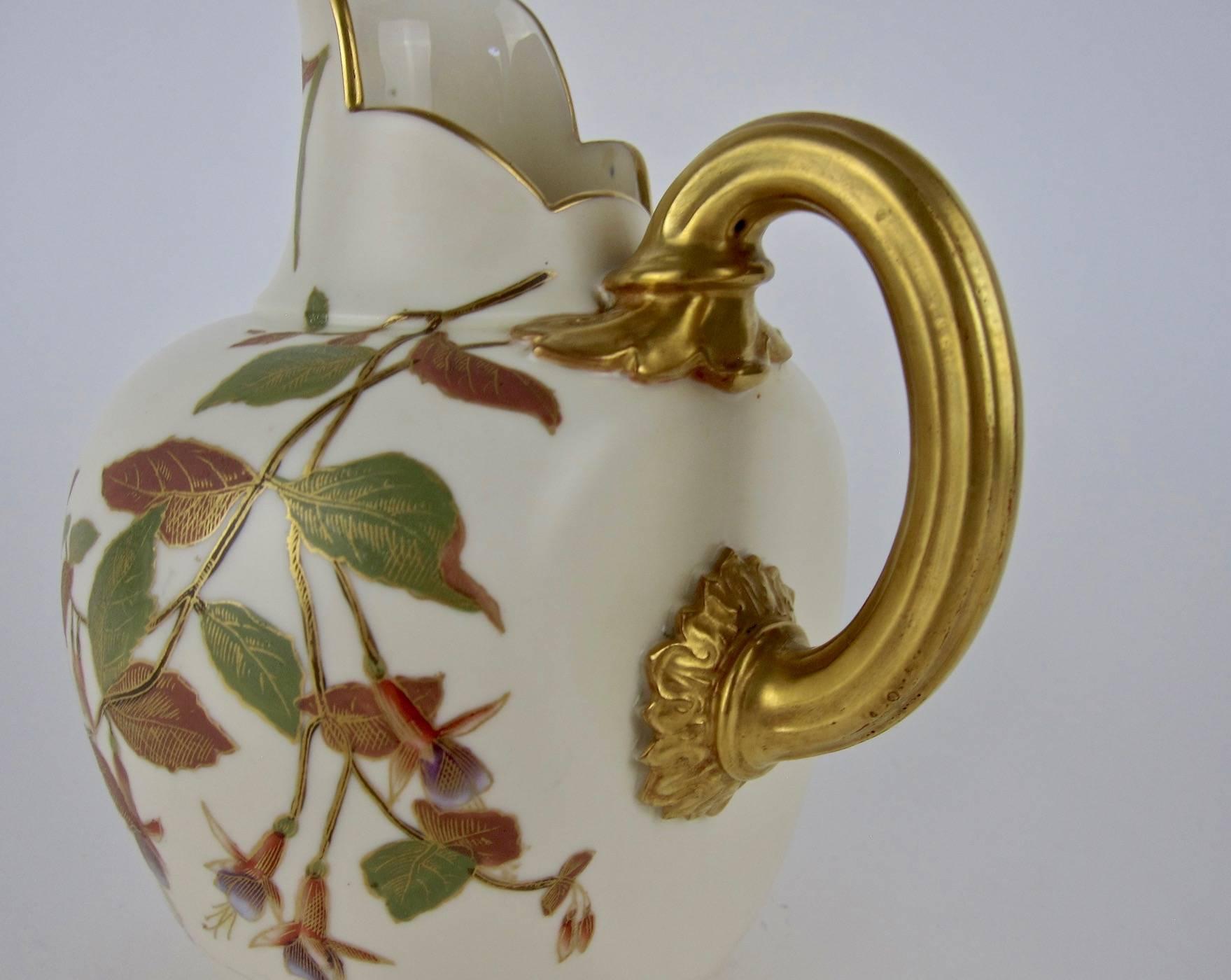 Aesthetic Movement Antique English Royal Worcester Porcelain Hand-Painted Pitcher, 1890