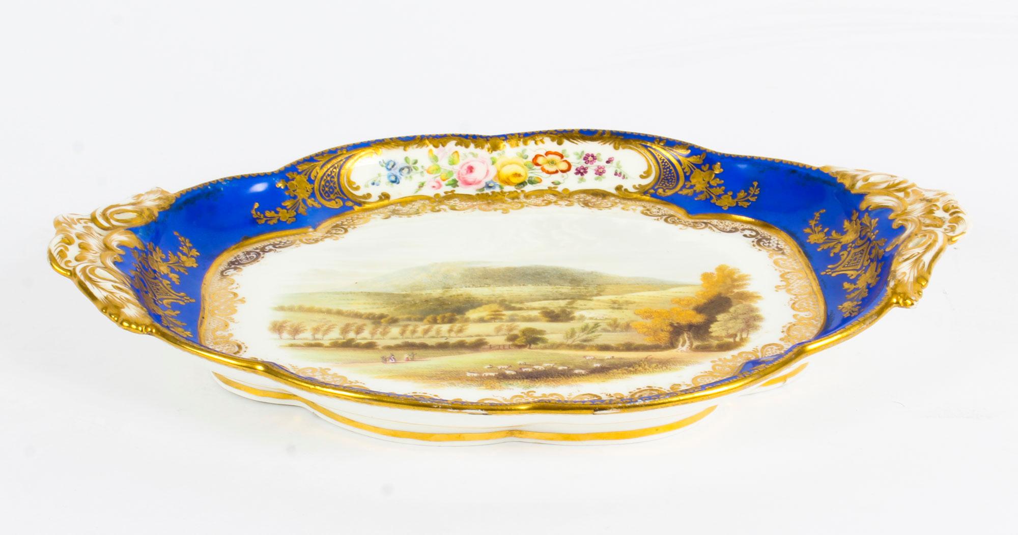 Antique Royal Worcester Porcelain Landscape Dish, 19th Century For Sale 6