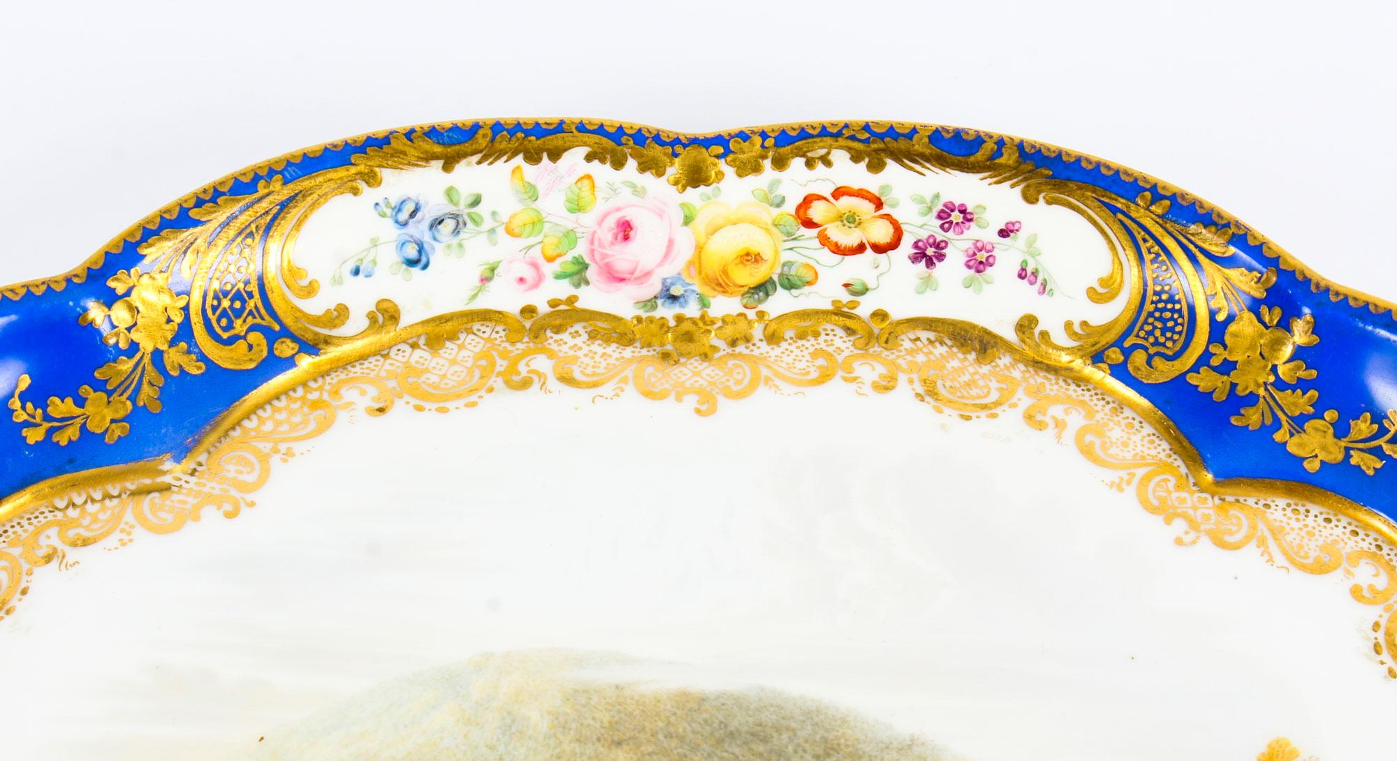 English Antique Royal Worcester Porcelain Landscape Dish, 19th Century For Sale