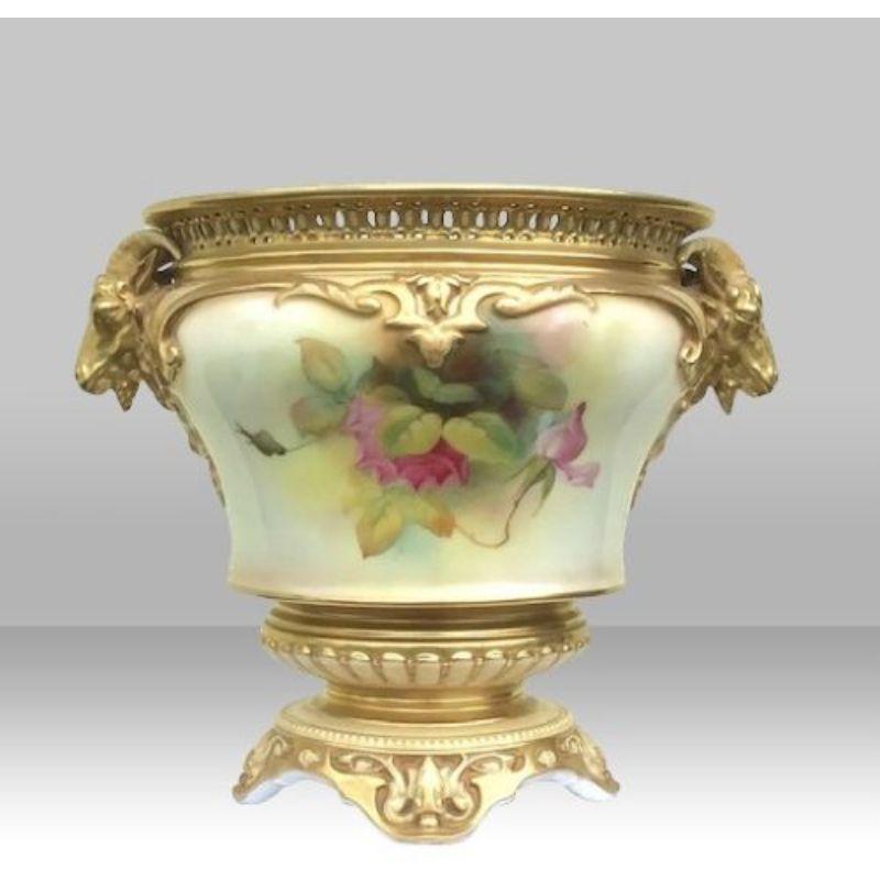 Victorian Antique Royal Worcester Roses Jardinere Vase