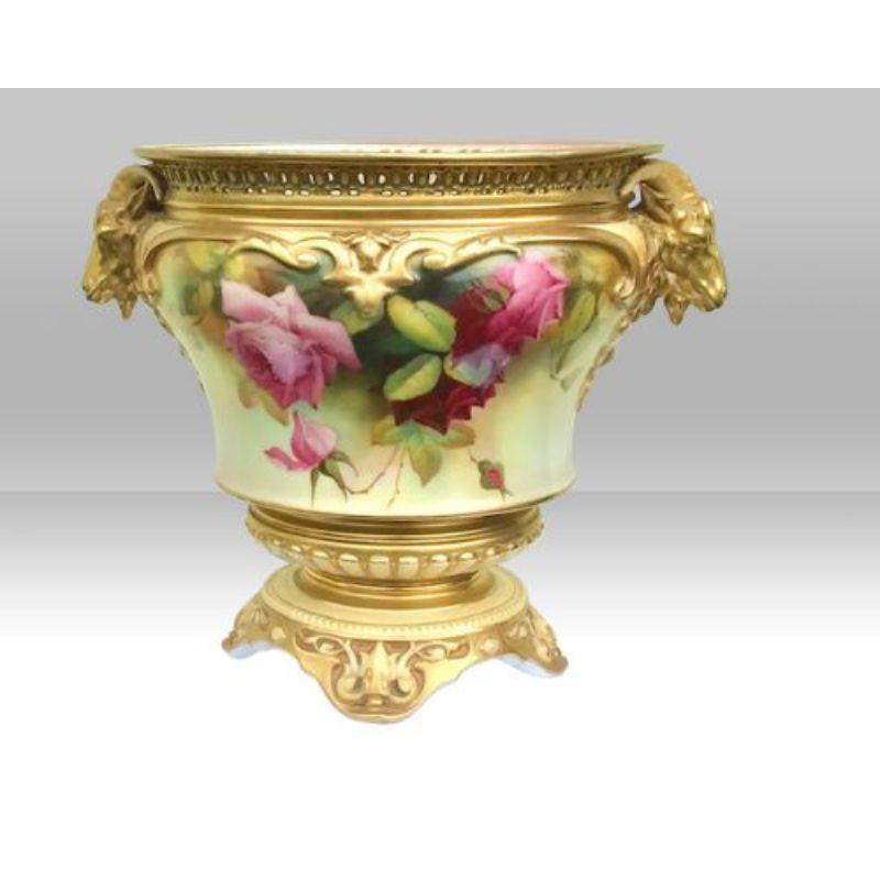 Porcelain Antique Royal Worcester Roses Jardinere Vase