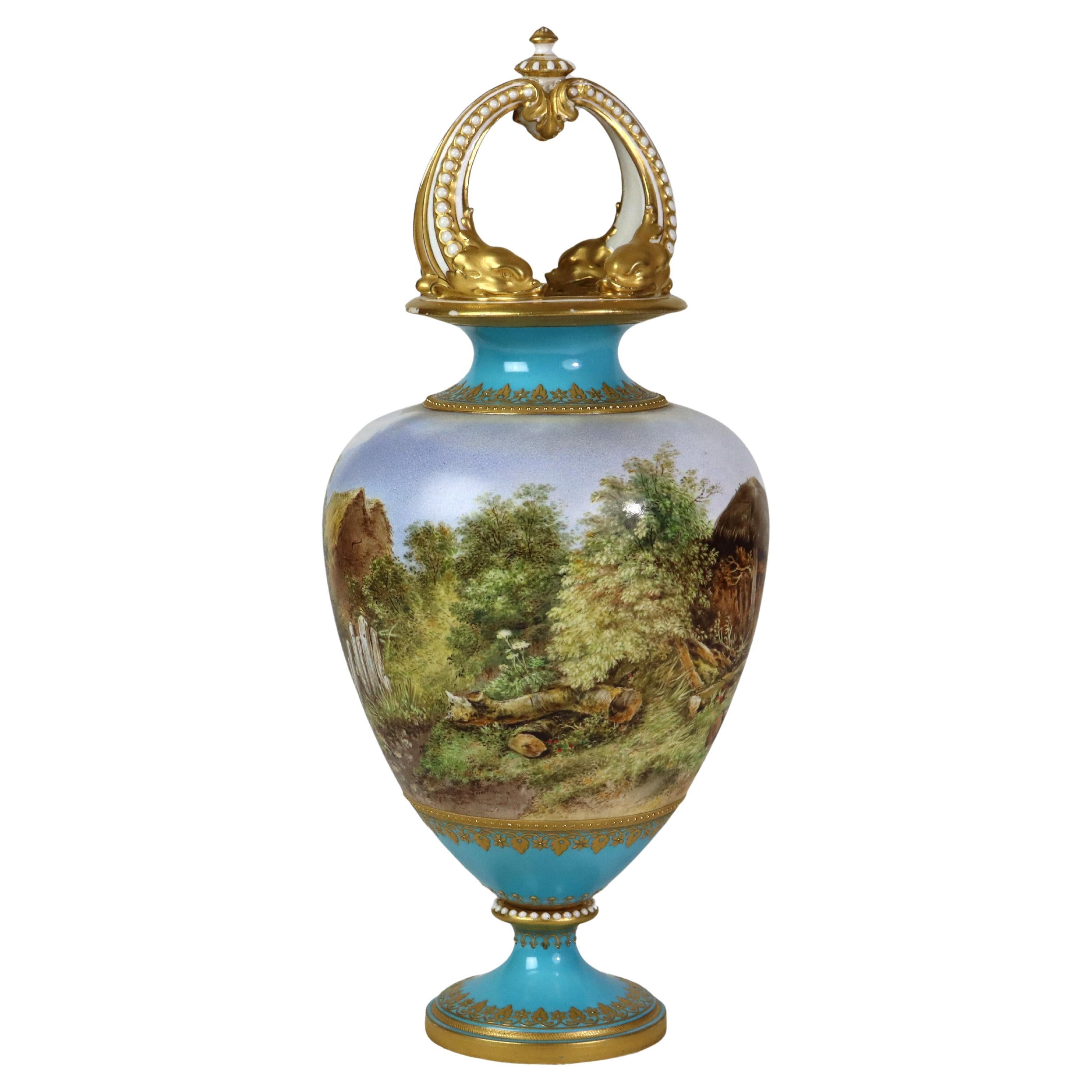 Antique Royal Worcester Scenic Porcelain Vase Signed C1890
Measures - 14 1/2