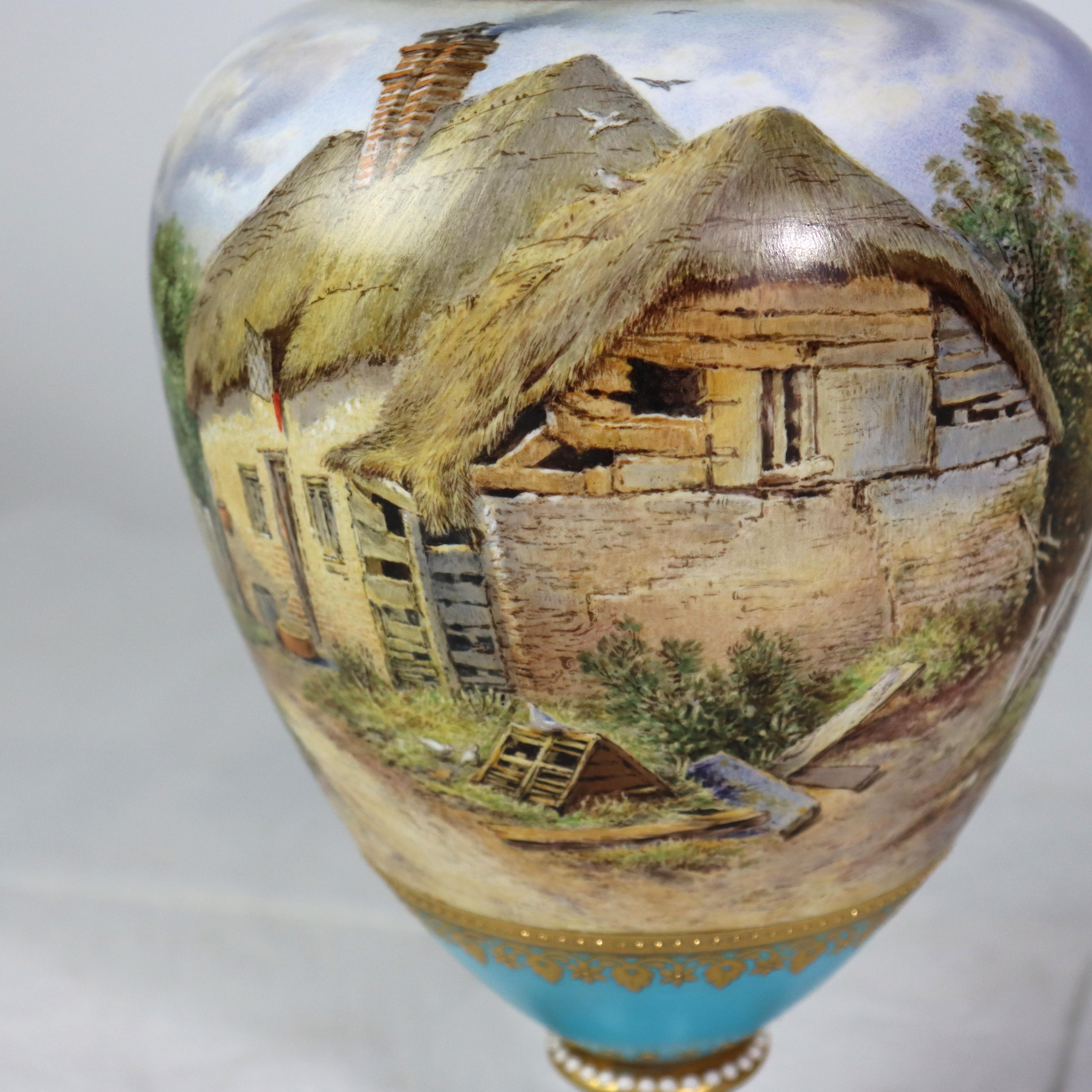 Antique Royal Worcester Scenic Porcelain Vase Signed C1890 In Good Condition For Sale In Big Flats, NY