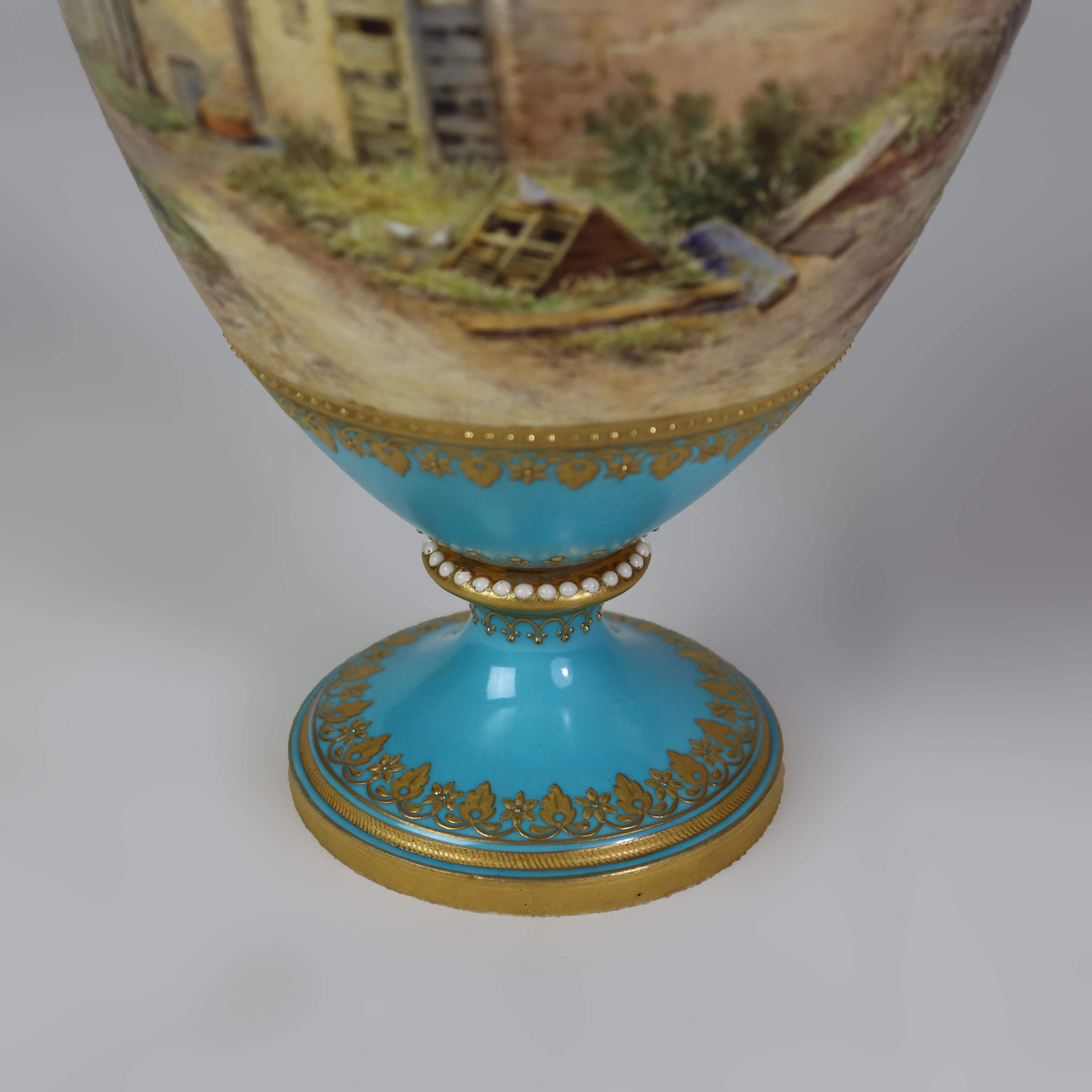 Antique Royal Worcester Scenic Porcelain Vase Signed C1890 For Sale 1