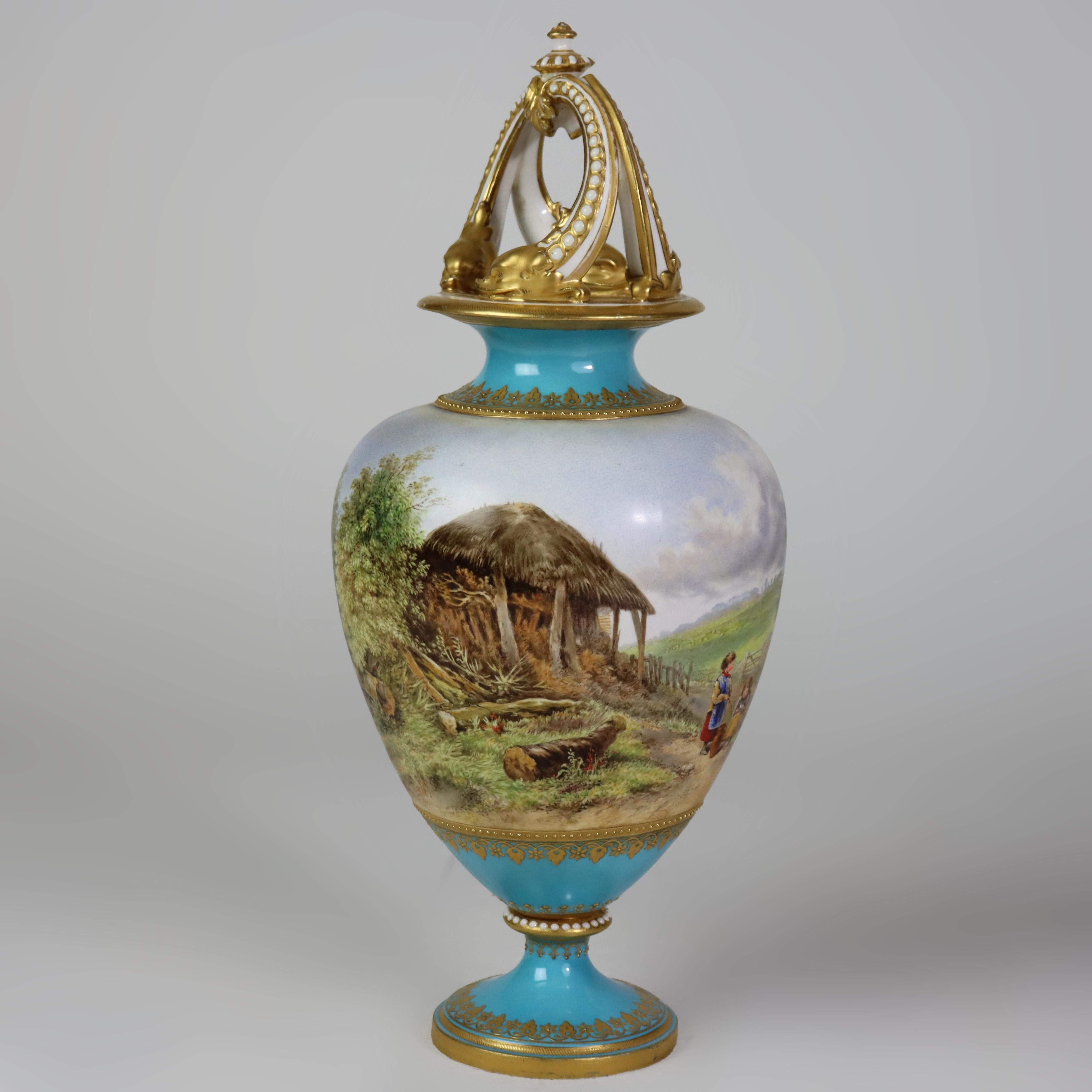 Antique Royal Worcester Scenic Porcelain Vase Signed C1890 For Sale 3