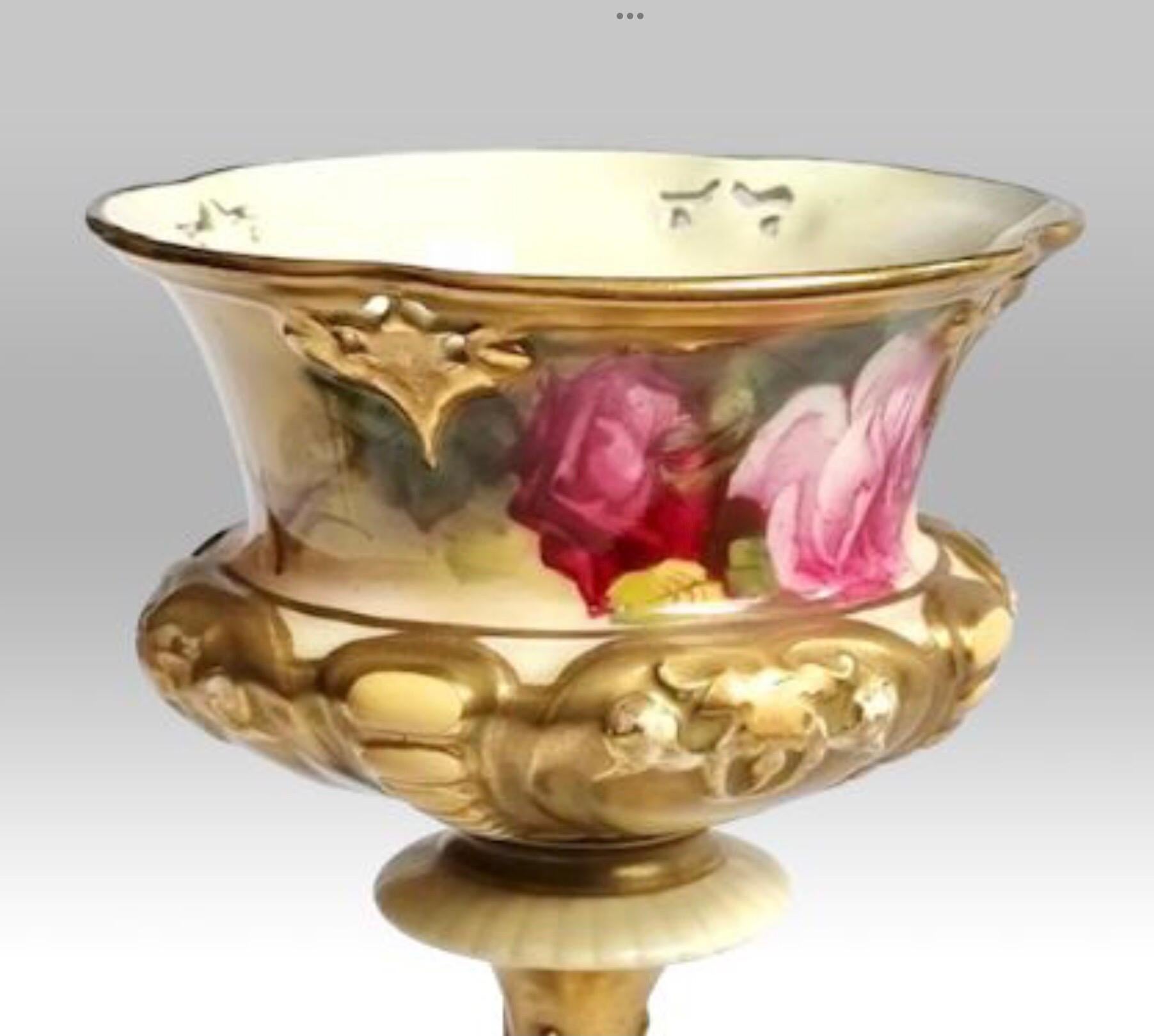 English Antique Royal Worcester Spilsbury Roses Pot Pourri Vase with Cover