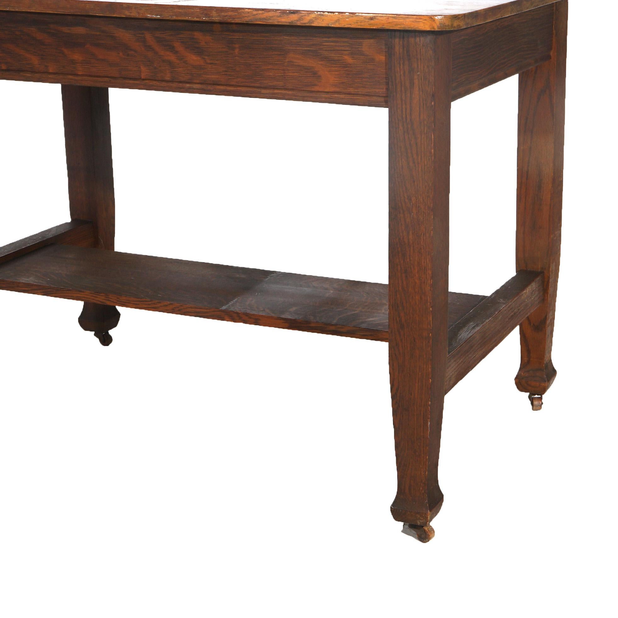 Arts and Crafts Antique Roycroft Inspired Mission Oak Single Drawer Desk  C1920 For Sale