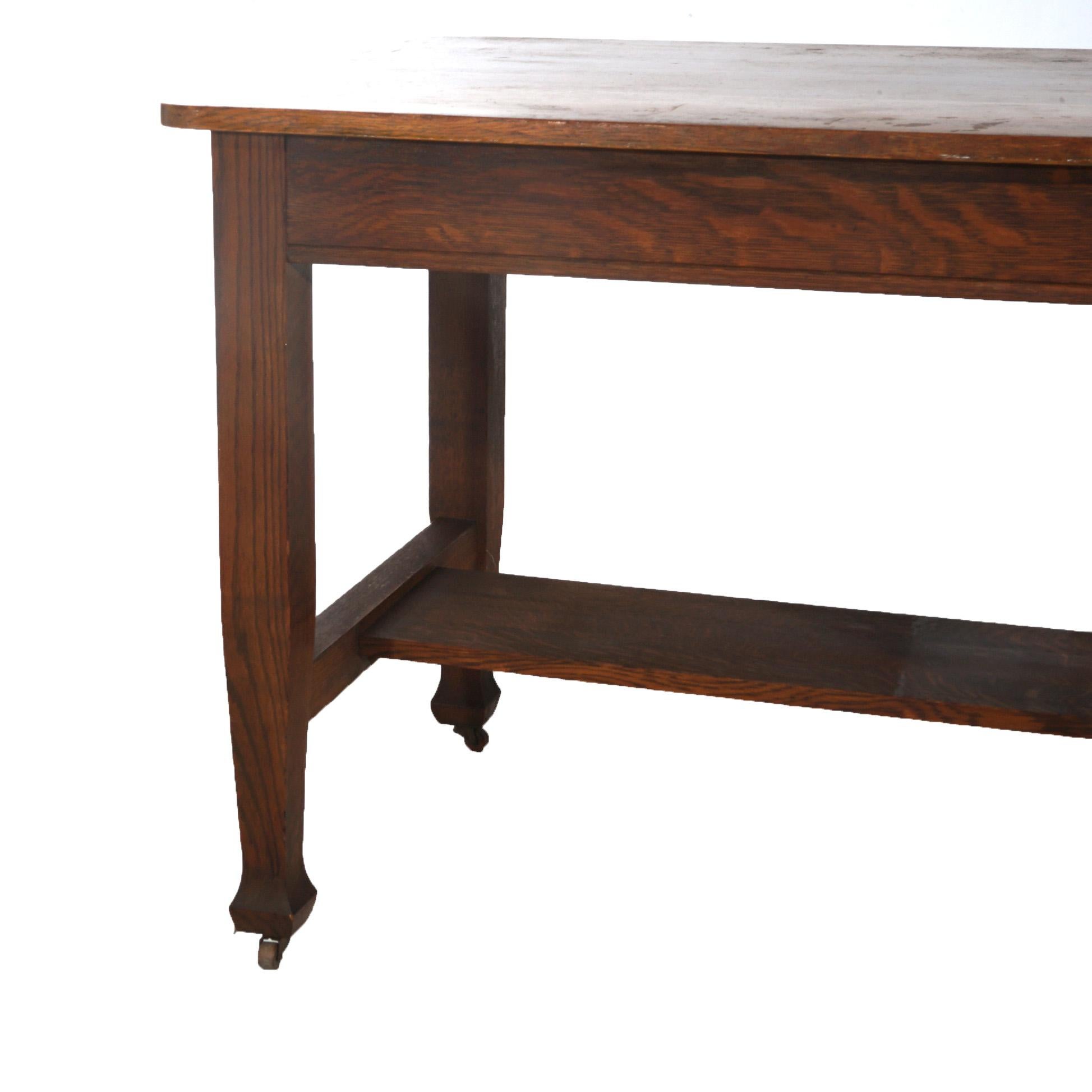 Antique Roycroft Inspired Mission Oak Single Drawer Desk  C1920 In Good Condition For Sale In Big Flats, NY