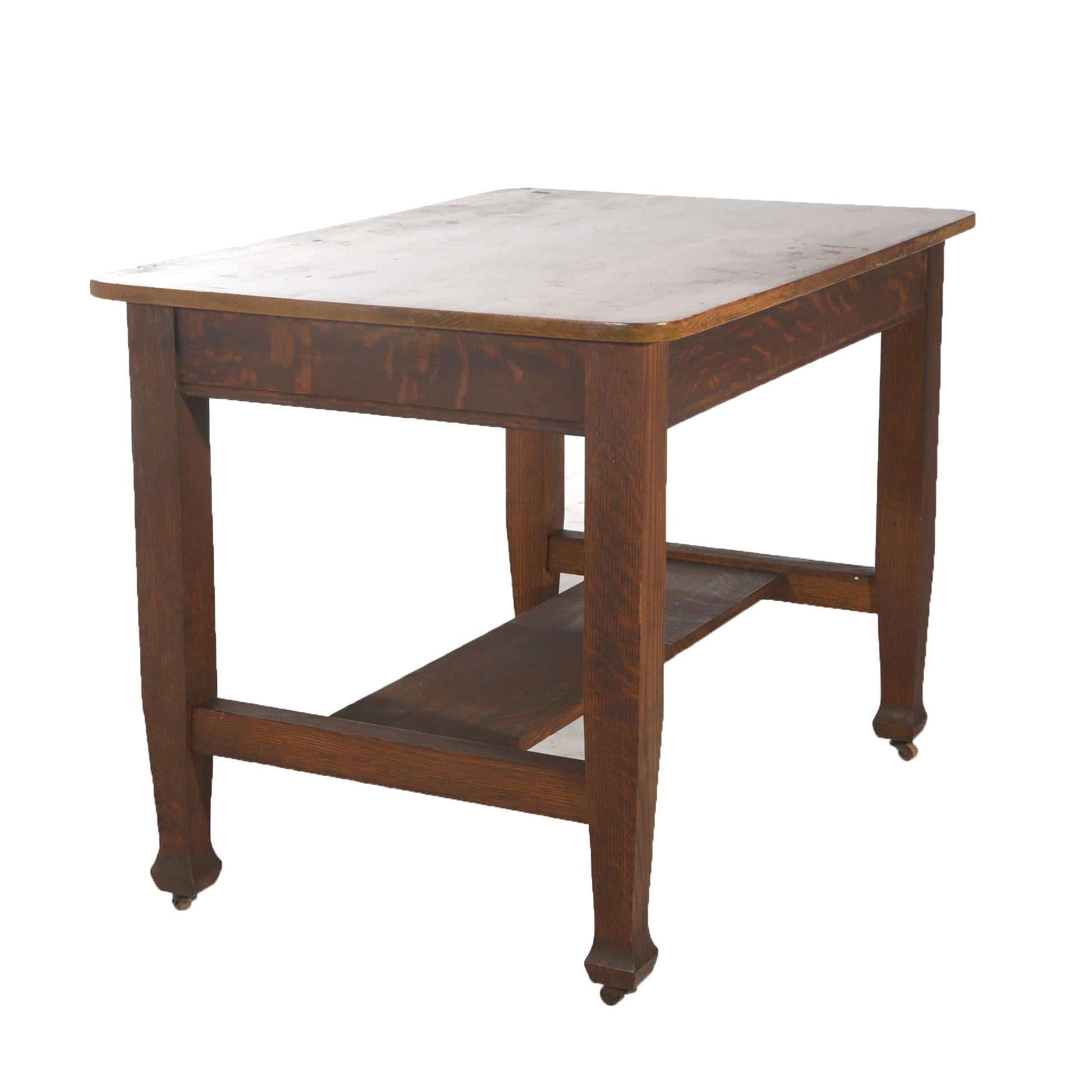 20th Century Antique Roycroft Inspired Mission Oak Single Drawer Desk  C1920 For Sale