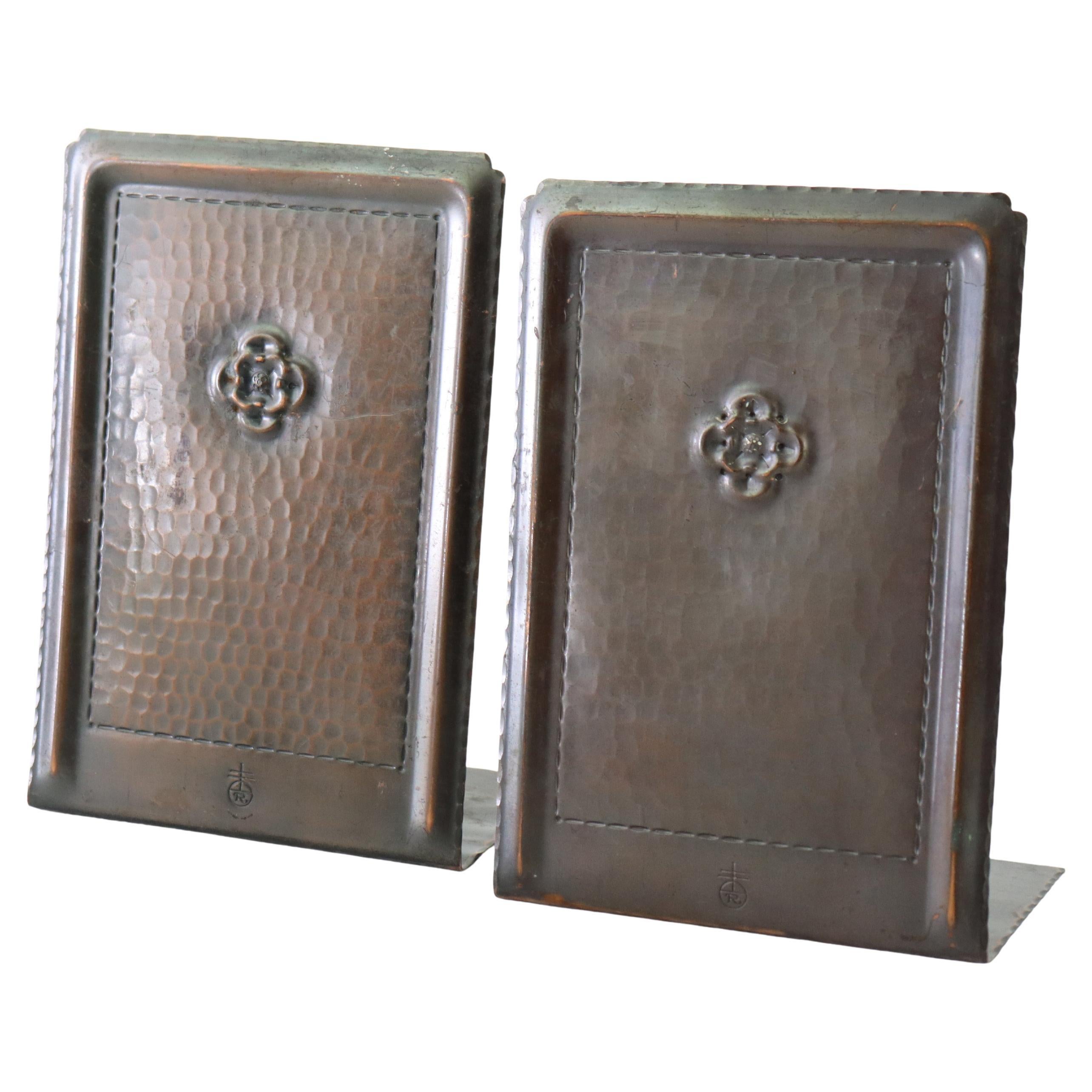 Antique Roycroft Mission Arts
Crafts Hammered Copper Stylized Flower Bookends