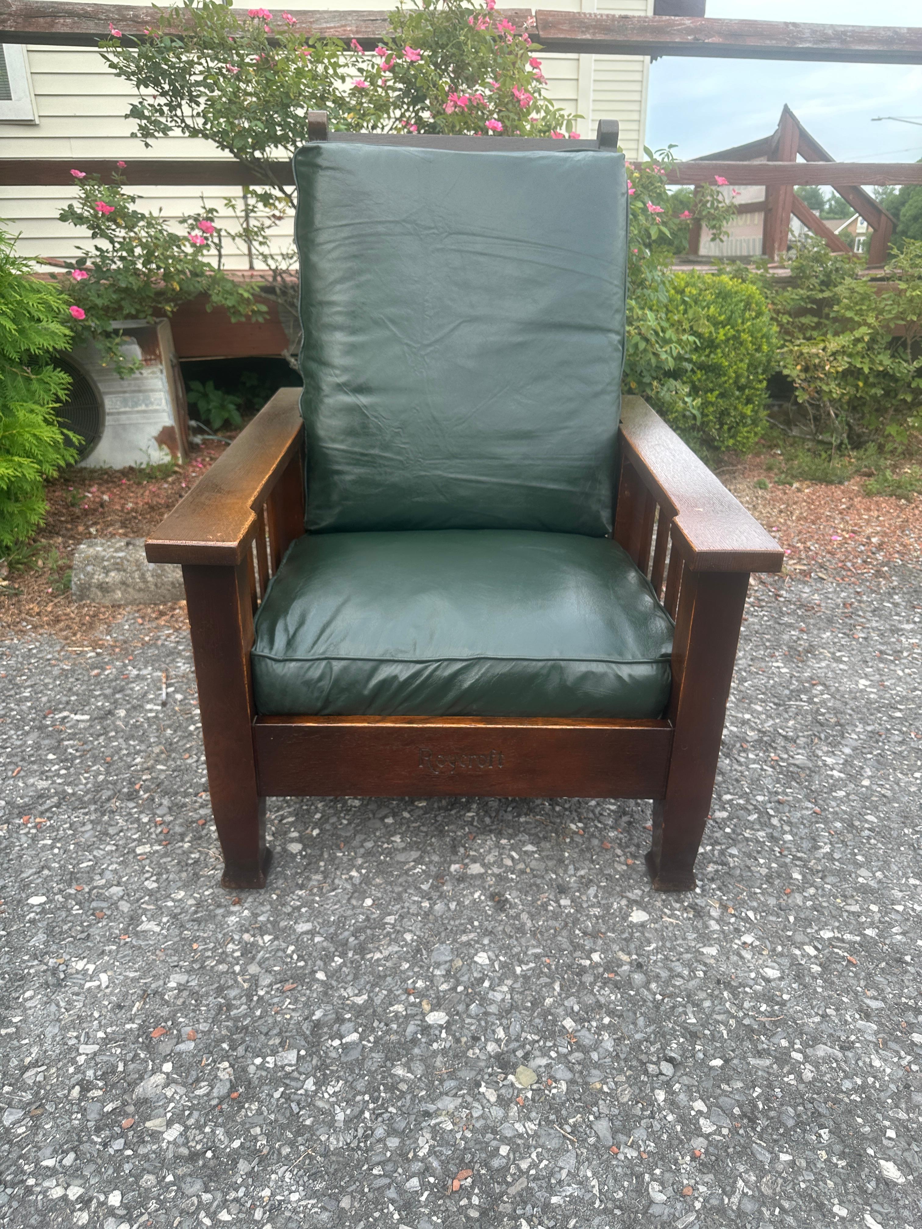 Pelle Antico bello  ROYCROFT    Morris Chair,    Stickley era - W8079     VENDITA  VENDITA