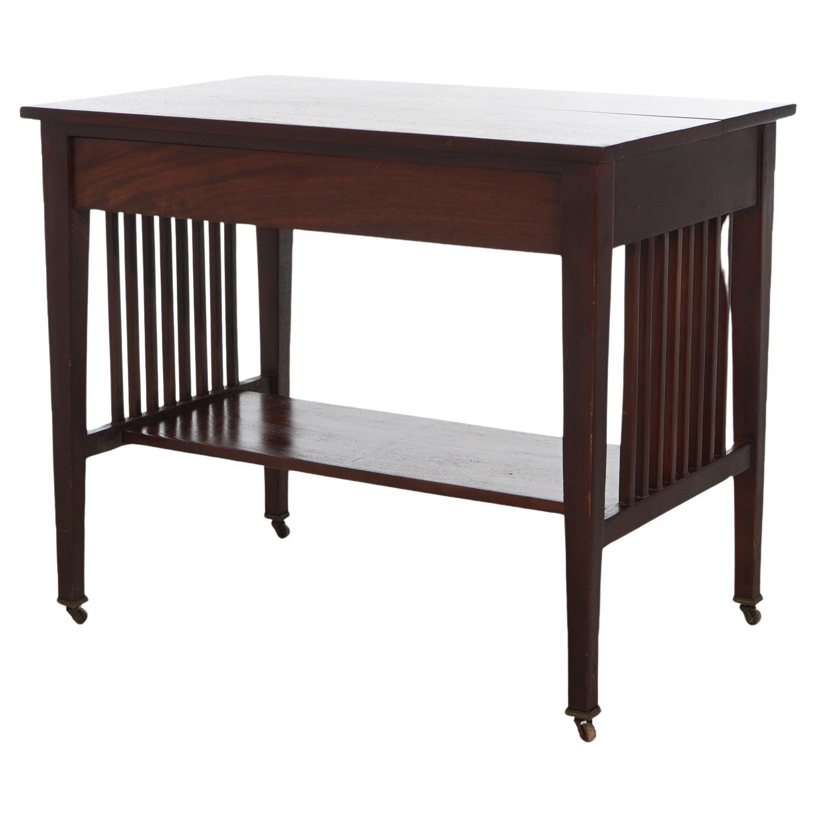 Antique Roycroft School Arts & Crafts Mahogany Library Table, Slat Sides, C1910