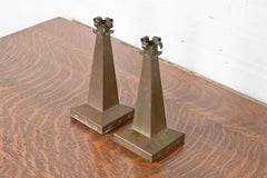 Antique Roycroft Style Arts & Crafts Copper Candlesticks, Pair