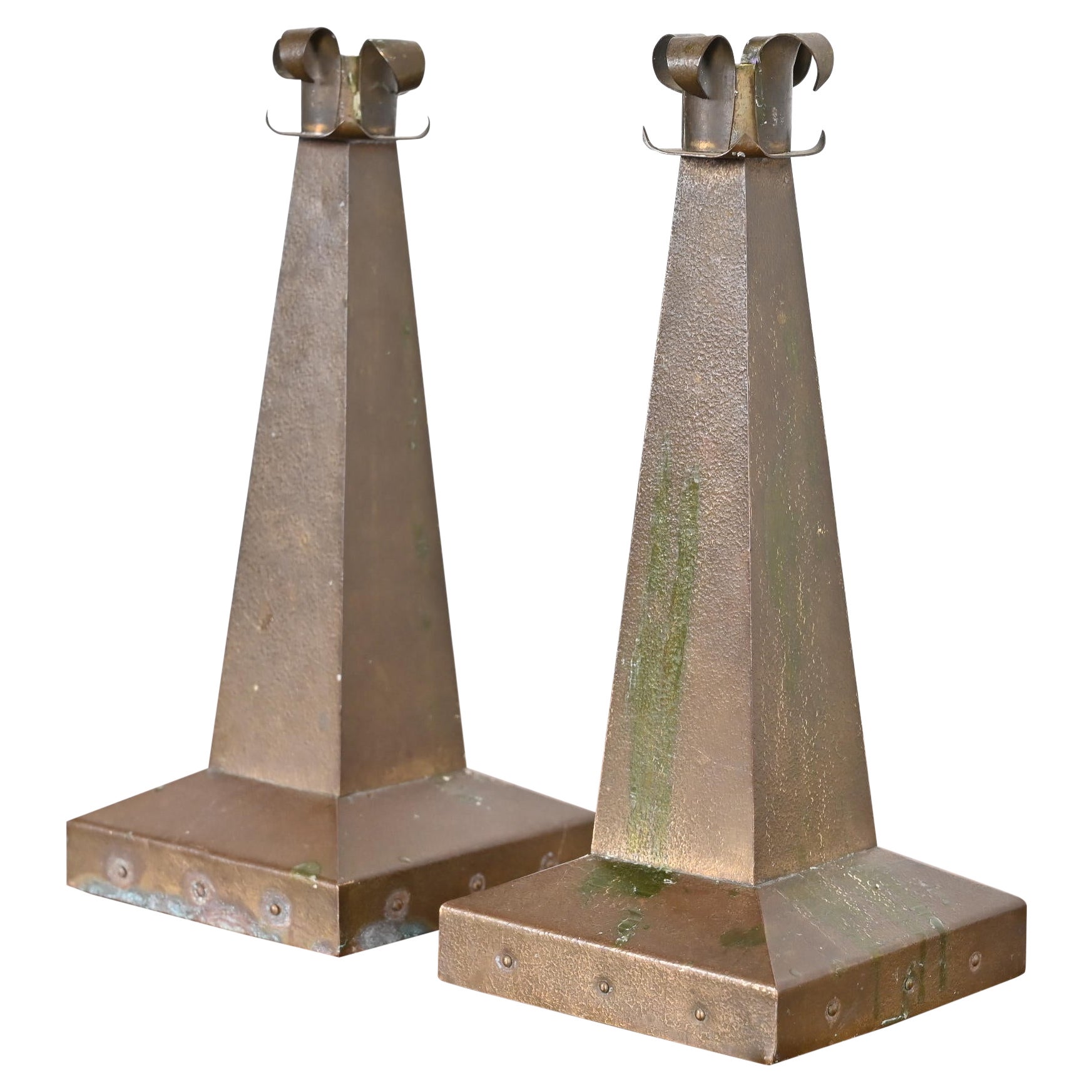 Antique Roycroft Style Arts 
Crafts Copper Candlesticks, Pair