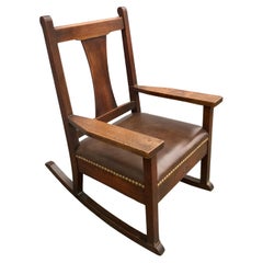 ANTIQUE nice ROYCROFT T-Back Rocking Chair - marked , Stickley era W1983