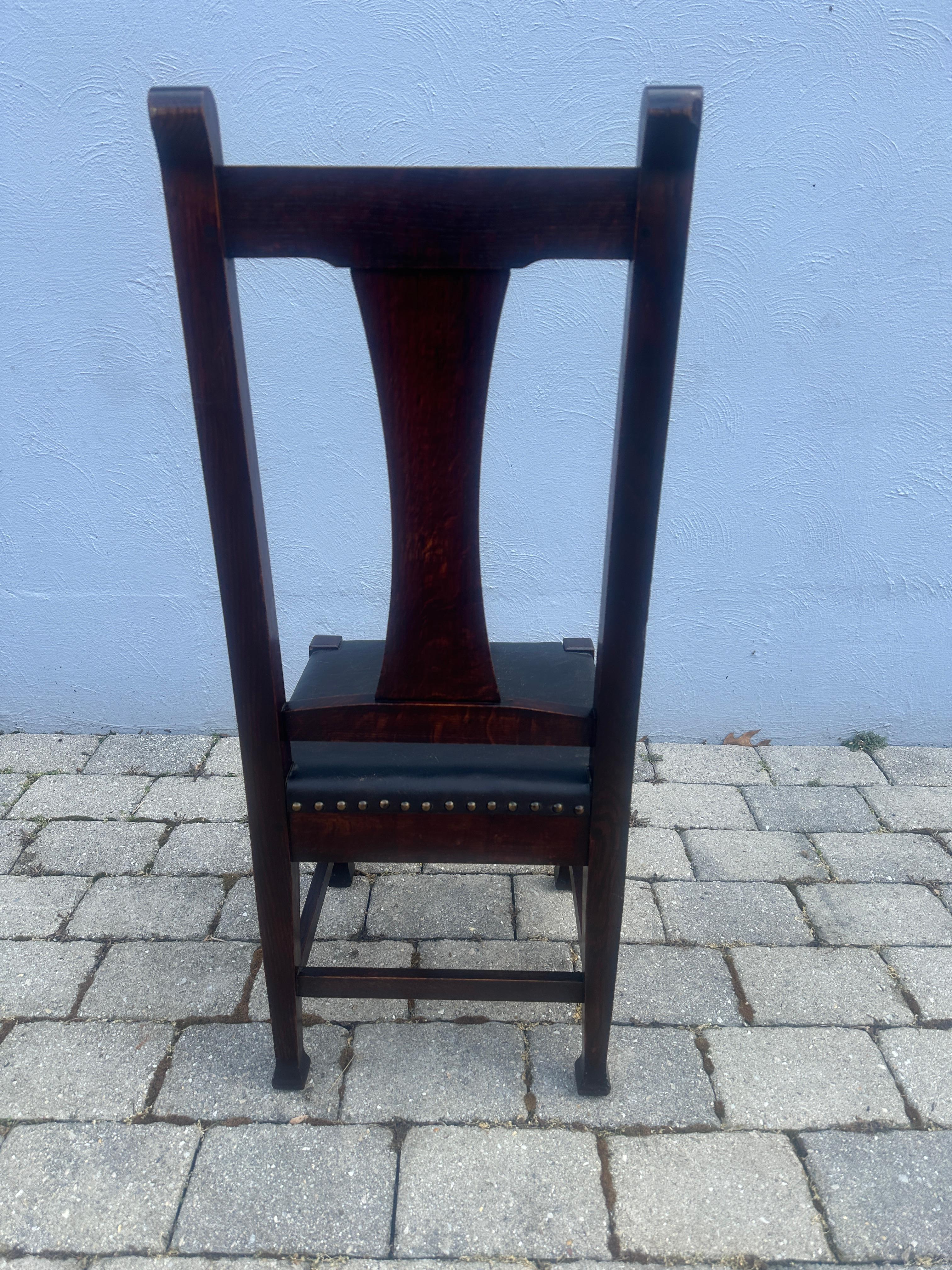 Antique Roycroft Chair w/ Original Leather and Tacks, Stickley Era- W7739   SALE For Sale 12