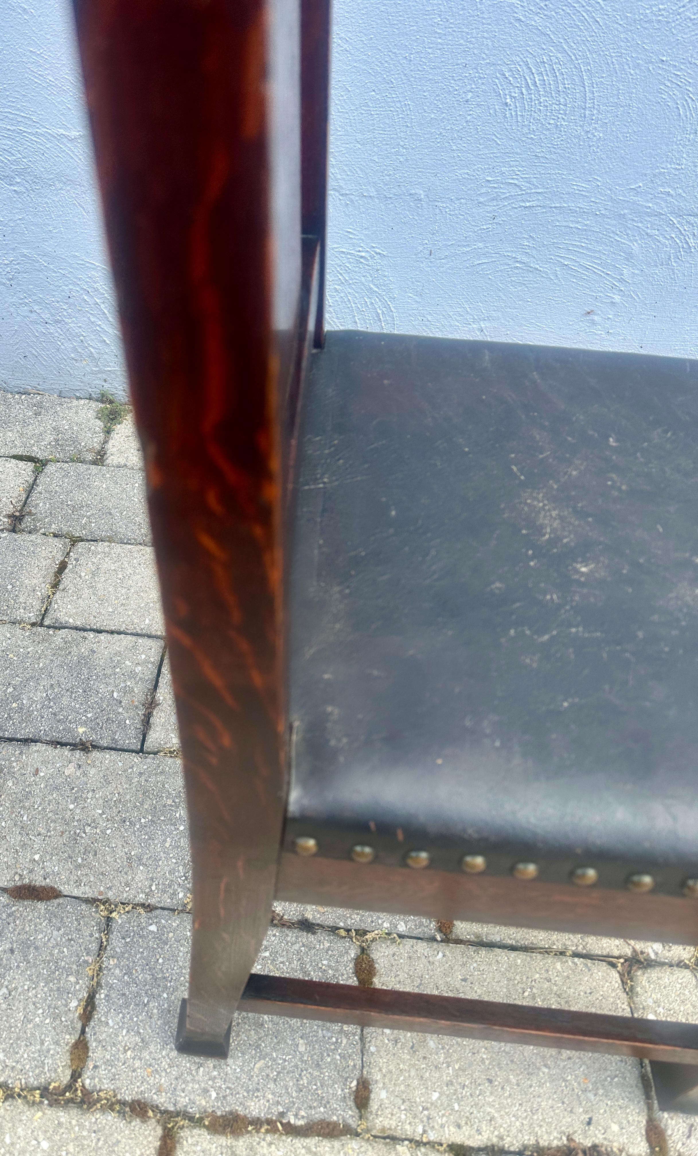 Antique Roycroft Chair w/ Original Leather and Tacks, Stickley Era- W7739   SALE For Sale 2