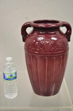 Antique R.R.P Co Roseville, OH Red Stoneware Twin Handle 14" Red Jug Vase Vessel