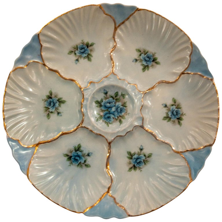 Antique "R.S. Prussia" German Hand Painted Porcelain Oyster Plate at