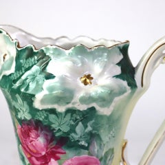 Antique RS Prussia Porcelain Chocolate Pot with Peonies Signed C1920