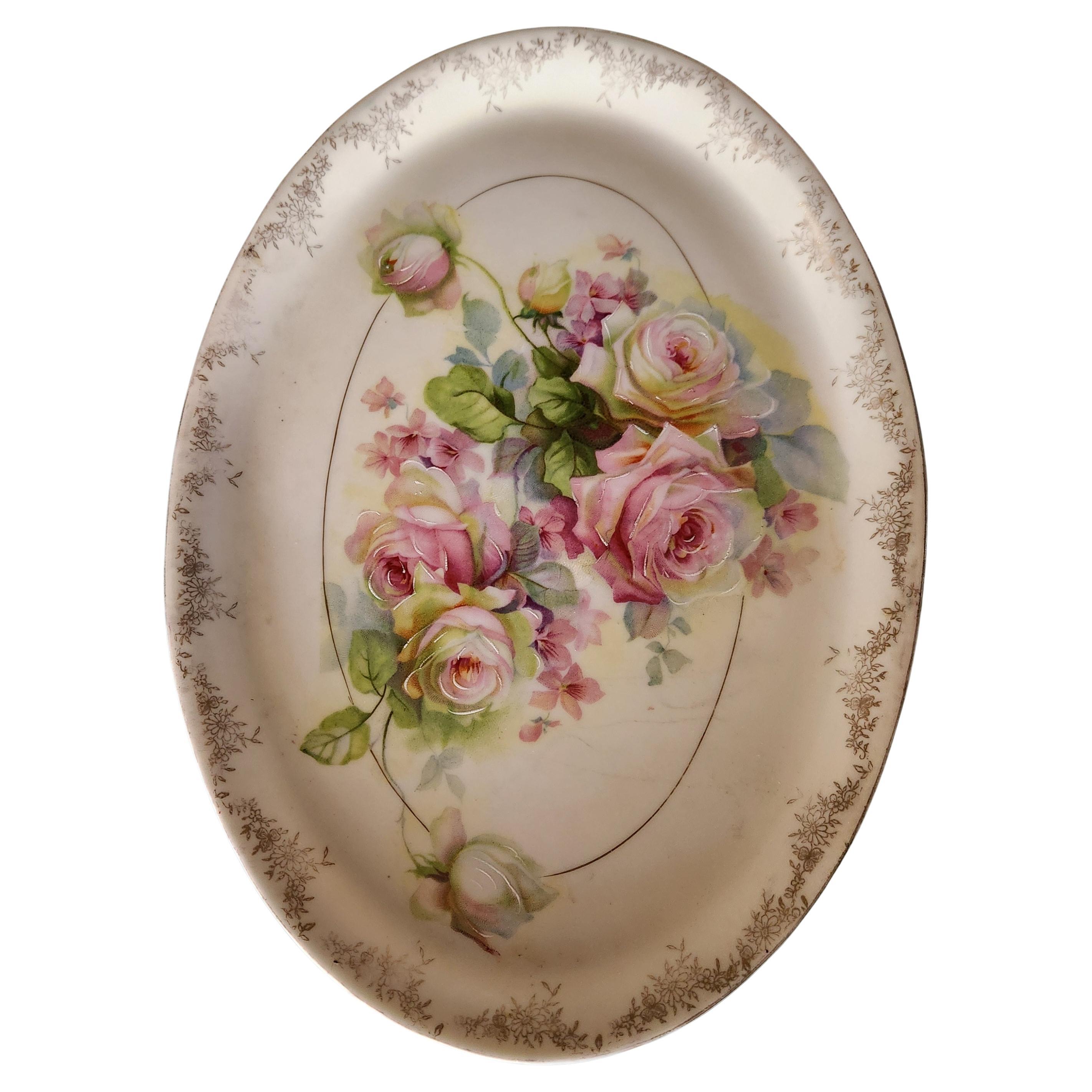 Antiguo plato rosa pintado a mano RS Prussia Reinhold Schlegelmilch Victoriano en venta